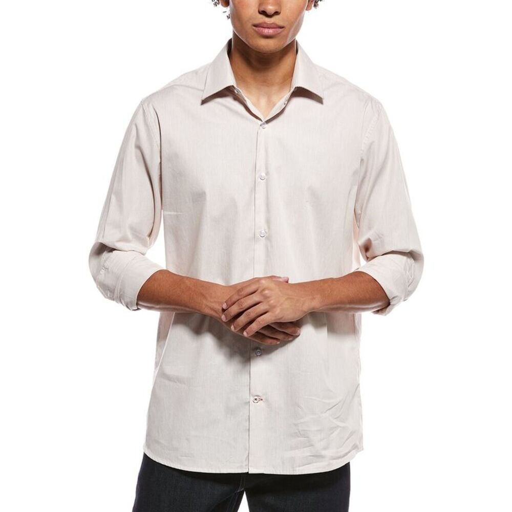 Tahari Mens  Modern Fit Dress Shirt, Beige